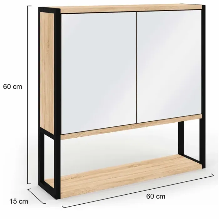 Meuble salle de bain suspendu métal et bois