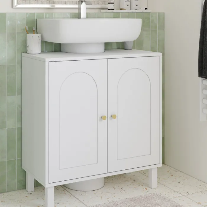 Meuble sous lavabo salle de bain design arche bois blanc