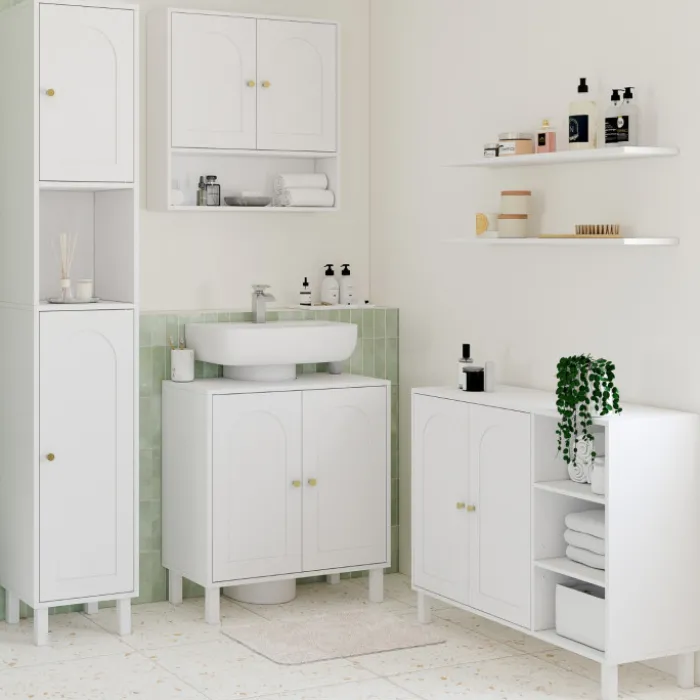 Meuble sous lavabo salle de bain design arche bois blanc