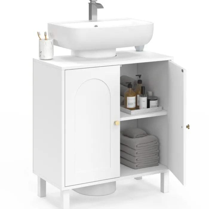 Meuble sous lavabo salle de bain design arche bois blanc