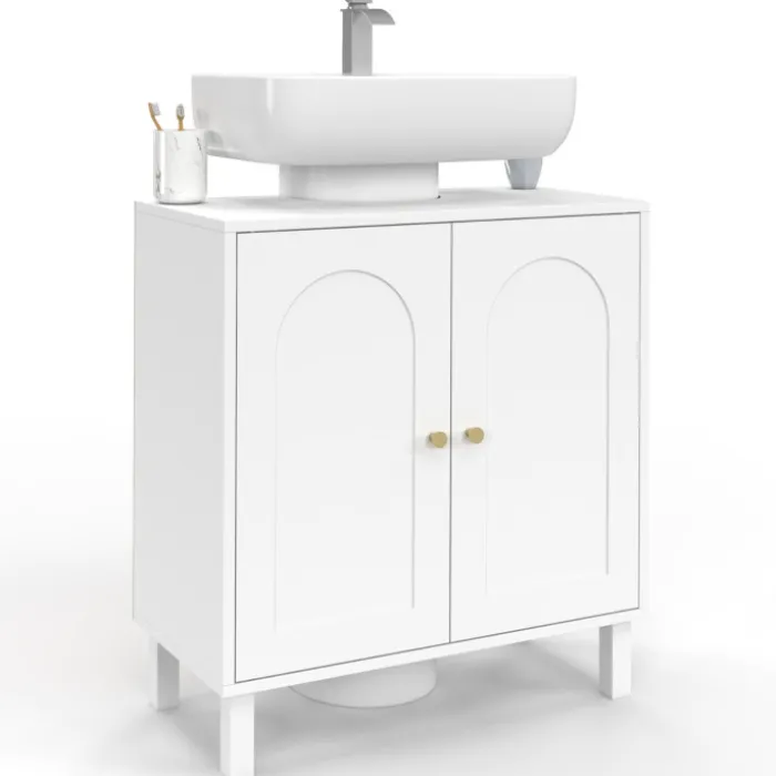 Meuble sous lavabo salle de bain design arche bois blanc