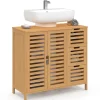 Meuble sous lavabo salle de bain bambou avec placard et 3 tiroirs