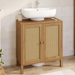 Meuble sous lavabo salle de bain effet naturel cannage