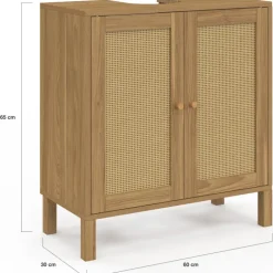 Meuble sous lavabo salle de bain effet naturel cannage