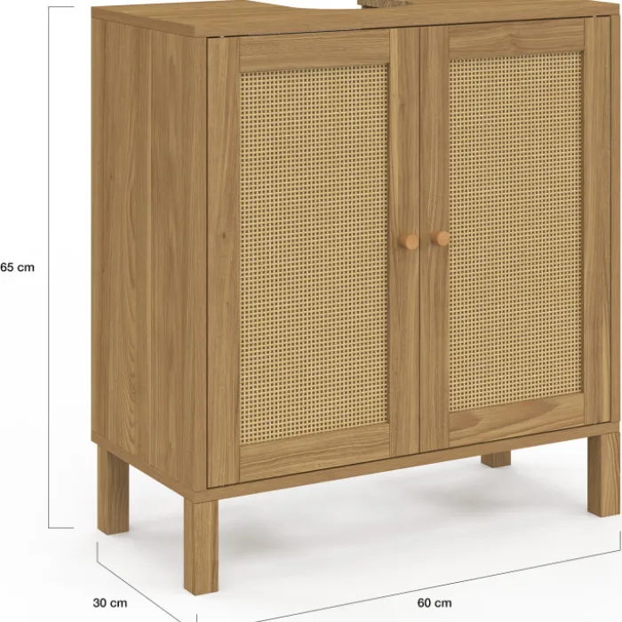 Meuble sous lavabo salle de bain effet naturel cannage