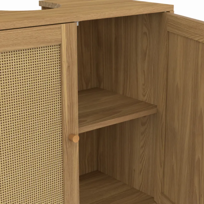 Meuble sous lavabo salle de bain effet naturel cannage