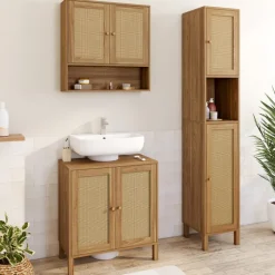 Meuble sous lavabo salle de bain effet naturel cannage