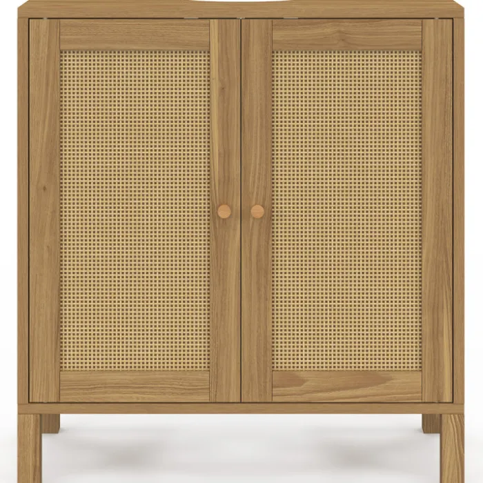 Meuble sous lavabo salle de bain effet naturel cannage
