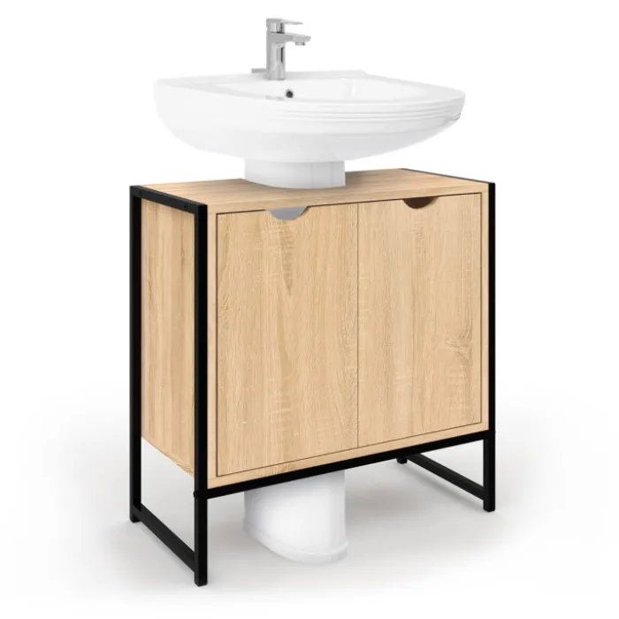 Meuble sous lavabo salle de bain métal et bois