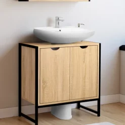 Meuble sous lavabo salle de bain métal et bois