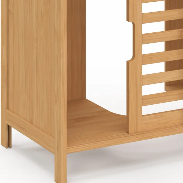 Meuble sous lavabo salle de bain bambou avec portes coulissantes