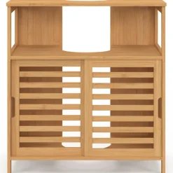 Meuble sous lavabo salle de bain bambou avec portes coulissantes
