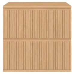 Meuble sous vasque suspendu salle de bain 2 tiroirs effet lattes