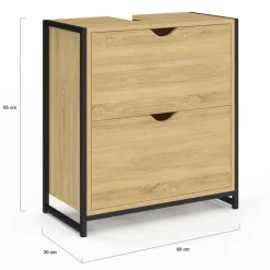 Meuble sous-lavabo salle de bain bois et métal 2 tiroirs