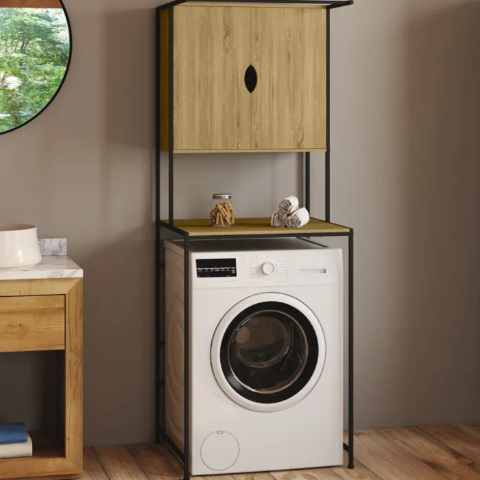 Meuble étagère de rangement machine à laver avec placards