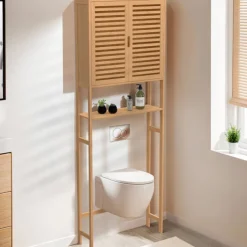 Meuble étagère dessus WC en bambou avec placard