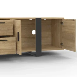 Meuble télé 180 cm 4 portes et 2 tiroirs bois et noir