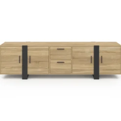 Meuble télé 180 cm 4 portes et 2 tiroirs bois et noir