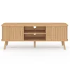 Meuble télé 140 cm avec portes coulissantes lattes tasseau bois coloris chêne