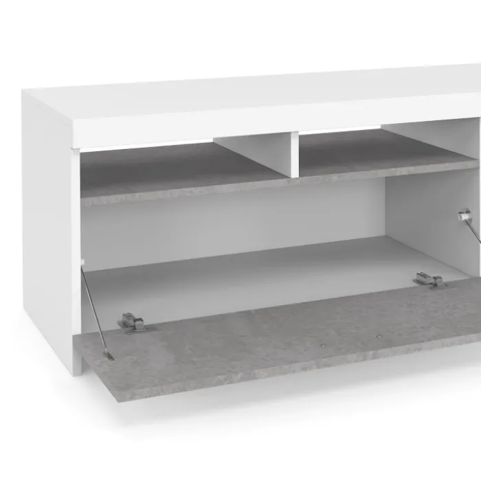 Meuble télé 110 cm blanc et placard effet béton