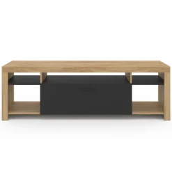 Meuble télé 140 cm bois et placard noir