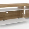 Meuble télé 140 cm bois et placard blanc