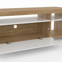 Meuble télé 140 cm bois et placard blanc