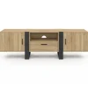 Meuble télé 160 cm XXL moderne bois et noir avec 3 portes et 1 niche