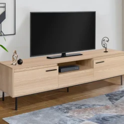 Meuble télé contemporain bois et métal 180 cm avec rangements