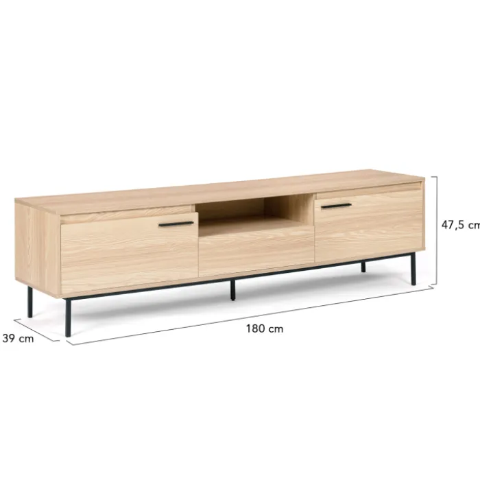 Meuble télé contemporain bois et métal 180 cm avec rangements