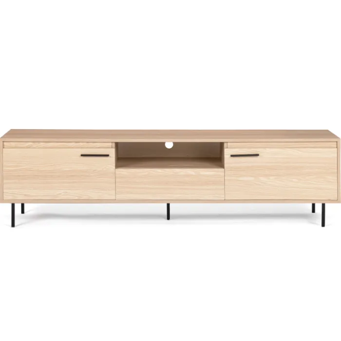 Meuble télé contemporain bois et métal 180 cm avec rangements