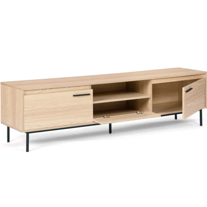 Meuble télé contemporain bois et métal 180 cm avec rangements