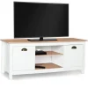 Meuble télé design blanc 2 portes avec étagères