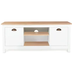 Meuble télé design blanc 2 portes avec étagères