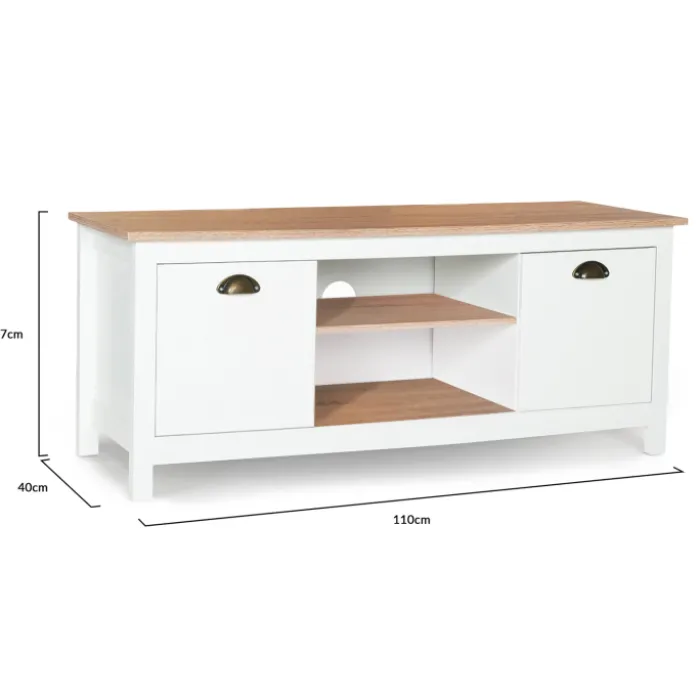 Meuble télé design blanc 2 portes avec étagères