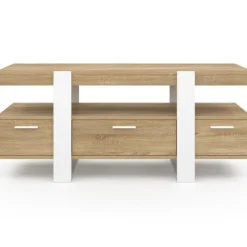 Meuble télé design blanc et bois avec tiroirs