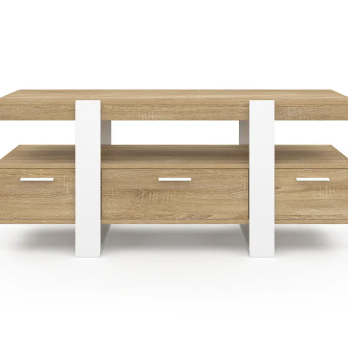 Meuble télé design blanc et bois avec tiroirs