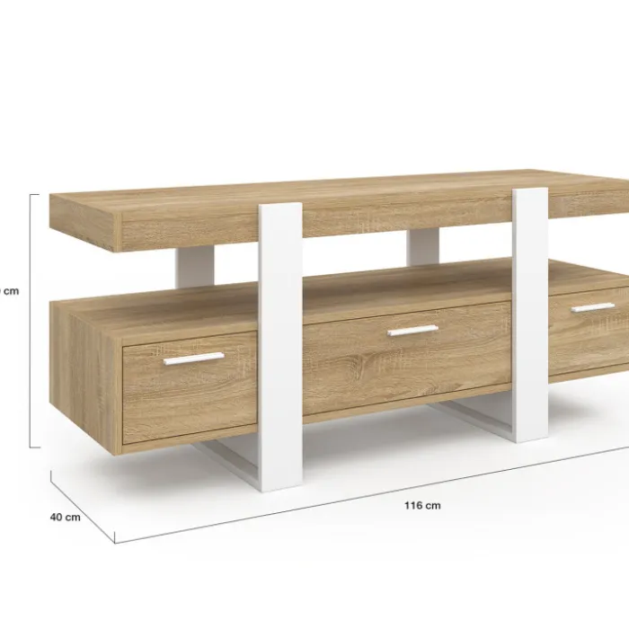 Meuble télé design blanc et bois avec tiroirs