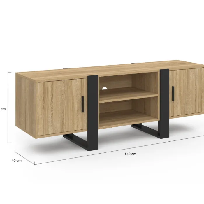 Meuble télé design noir et bois avec 2 portes