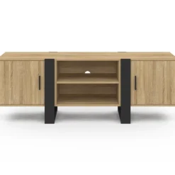 Meuble télé design noir et bois avec 2 portes