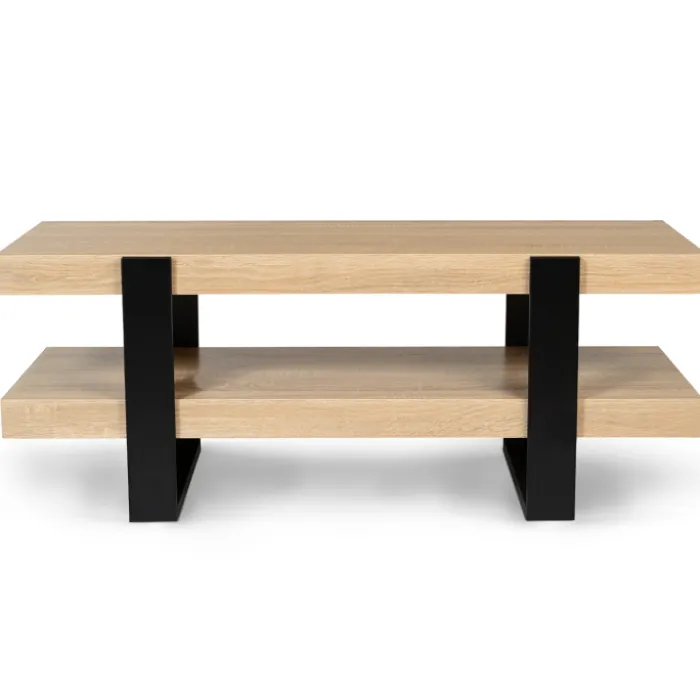 Meuble télé design noir et bois avec double plateau