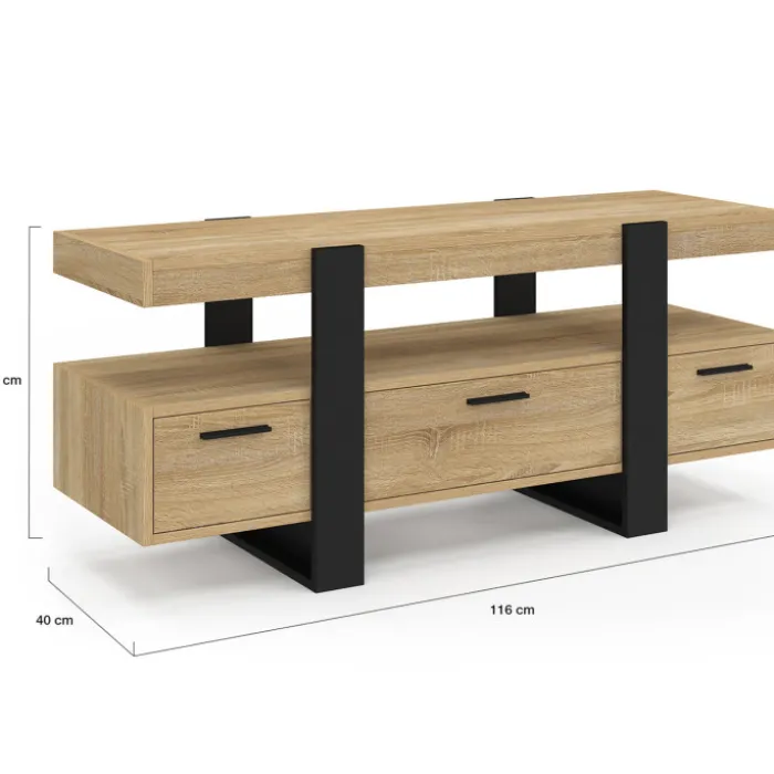 Meuble télé design noir et bois avec rangement