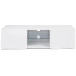 Meuble télé LED blanc avec étagère en verre