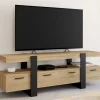 Meuble télé noir et bois 140 cm avec 3 tiroirs