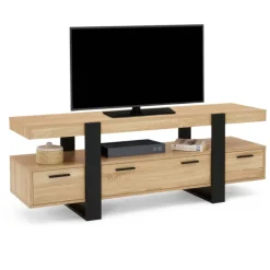 Meuble télé noir et bois 140 cm avec 3 tiroirs