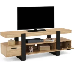 Meuble télé noir et bois 140 cm avec 3 tiroirs