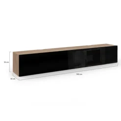 Meuble télé suspendu noir et bois 180 cm