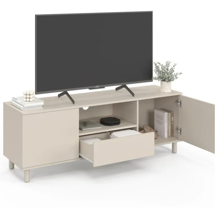 Meuble TV 140 cm 3 portes bois beige