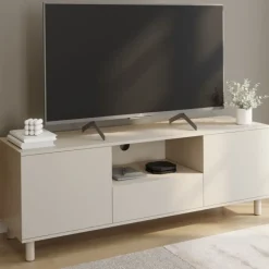 Meuble TV 140 cm 3 portes bois beige
