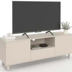 Meuble TV 140 cm 3 portes bois beige